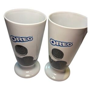 2X Oreo Cookie Ceramic Ice Cream Footed Milkshake Cups 16 oz Glasses set of 2.